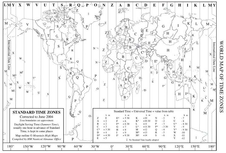 Карта часовых поясов Земли (2004 год)